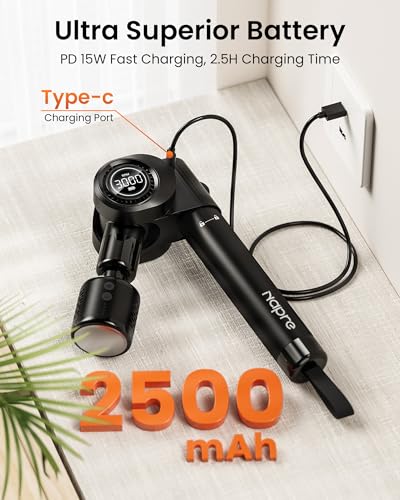 NAPRE Massage Gun with Heat and Cold Head,Deep Tissue Percussion Back Massager for Muscle/Neck/Body Pain Relief with Long Extension Retractable Handle,32-Speeds,Foldable with 5 Adjustable Angles - color: Gloss Black