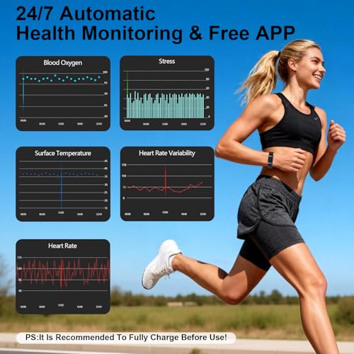 Smart Bracelet Fitness Trackers for Men Women, Smart Watch 24/7 Heart Rate Sleep Stress HRV Monitor, 170+ Sports Modes, 2 Bands, Free APP