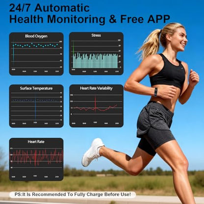 Smart Bracelet Fitness Trackers for Men Women, Smart Watch 24/7 Heart Rate Sleep Stress HRV Monitor, 170+ Sports Modes, 2 Bands, Free APP