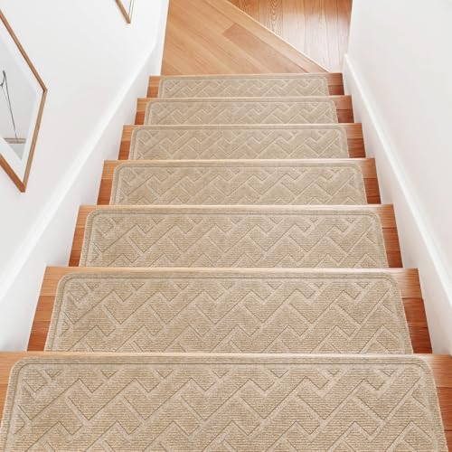 Stair Runner,15 Pack 8"×30" Carpet Stair Treads, Carpet for Stairs, Beige - color: Beige