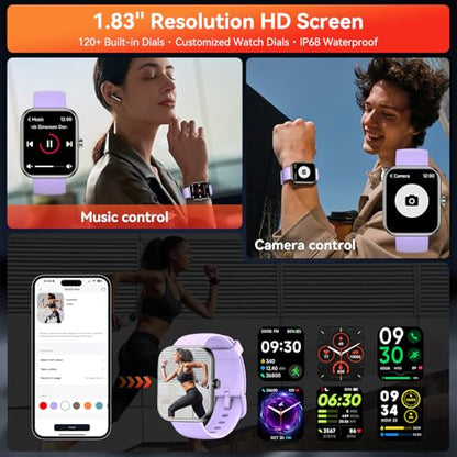 Smart Watch with Alexa Built-in, 1.83" HD Touchscreen Fitness Tracker, Bluetooth Notifications, IP68 Waterproof, 120+ Sport Modes, 24/7 Heart Rate & Sleep Monitor for iPhone Android iOS (Purple) - color: Purple
