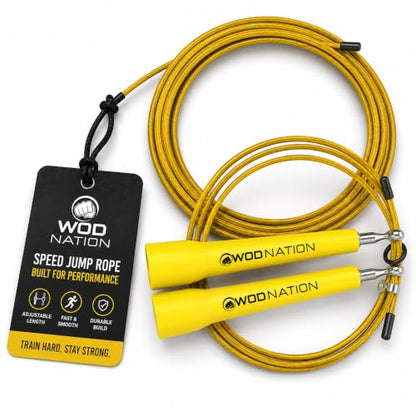 WOD Nation Adjustable Speed Jump Rope For Men, Women & Children - Blazing Fast Fitness Skipping Rope Perfect for Boxing, MMA, Endurance - color: Yellow