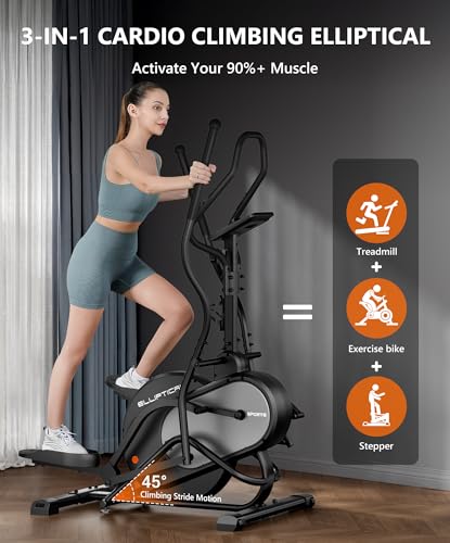 THERUN Elliptical Exercise Machine, Cardio Climber Elliptical Machine for Home, Stair Stepper Elliptical Training Machines w/ 13LBS&18LBS Flywheel, 16 Levels Resistance - color: 18LBS Flywheel Grey