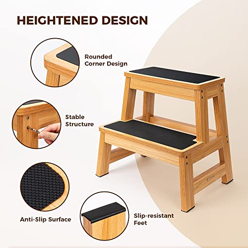 StrongTek Wood 2 Step Stool for Adults, 17.5 in, 500 lb, Non-Slip