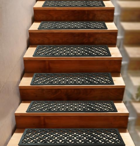 Stair Treads — 6 Pack 10x30 inch Lattice Links Rubber Stair Mats - color: Black Lattice, size: 6 Pack