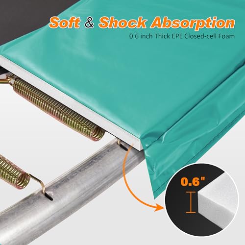 Exacme Trampoline Pad Replacement 16 15 14 13 12 10 8 Foot, Waterproof Safety Spring Cover Round Frame Pad, No Hole for Pole - color: Seafoam Green, size: Fit 10FT Frame Only, style: Without Opening Design