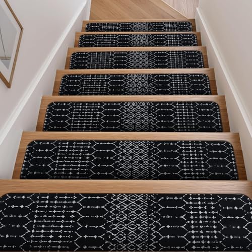 OJIA Stair Treads Non-Slip Stair Runners for Wooden Steps 15PCS 30"x8" - color: Black/Boho, size: 30" x 8"