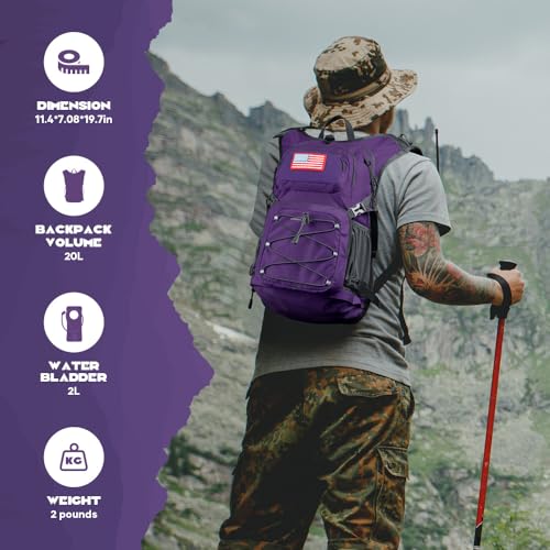 Maelstrom Lightweight Hydration Hiking Backpack with 2L/3L Water Bladder - color: 5.Purple, size: 2L Bladder