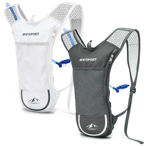 Lightweight 2 Pack Hydration Backpack with 2L Water Bladder for Hiking - color: White & Gray