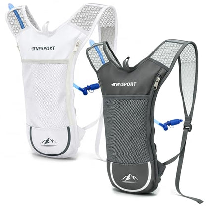 Lightweight 2 Pack Hydration Backpack with 2L Water Bladder for Hiking - color: White & Gray