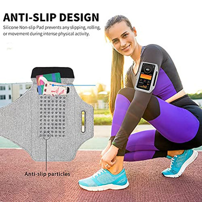 Running Armband with Earphone Pouch Fits Phones up to 6.9" - color: Grey (Up to 6.9''), size: Medium