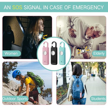 Tellegloww 6 Pcs 130 dB Personal Safety Alarm for Women, Personal Alarm Keychains Loud Siren with LED Strobe Light & Low Battery Notice Rechargeable Self Defense Keychain for Mom(Black,Pink,Blue,Snap) - color: Black,Pink,Blue, style: Snap
