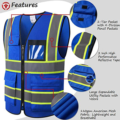 Safety Vest for Men Women Reflective Construction Vest Hi Vis ANSI Standard - color: Blue-h, size: 3X-Large