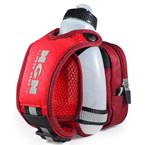 NGN Sport - Running Water Bottle Handheld | Hydration Bottle & Pack with Zippered Pocket - 10 oz (Cooling Lava Red, 10 oz (1-Pack)) - color: Cooling Lava Red, size: 10 oz (1-Pack)