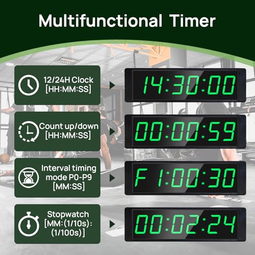 YZ Gym Timer Clock for Home Gym, Fitness Timer with Stopwatch Button, Large Digital Stopwatch Countdown Clock, 12/24H Digital Wall Clock - style: Rechargeable