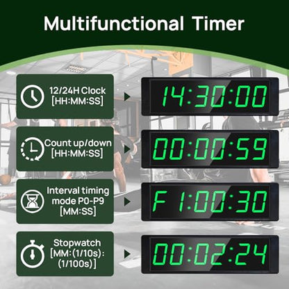 YZ Gym Timer Clock for Home Gym, Fitness Timer with Stopwatch Button, Large Digital Stopwatch Countdown Clock, 12/24H Digital Wall Clock - style: plug-in