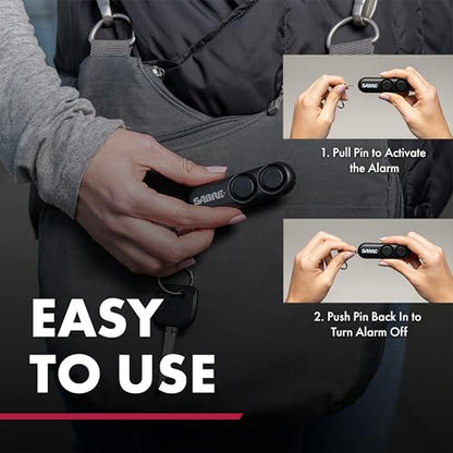 SABRE Personal Alarm With Key Ring, 120dB Alarm, Audible Up To 1,280 Feet (390 Meters), Simple Operation, Reusable, Black - color: Black Personal Alarm