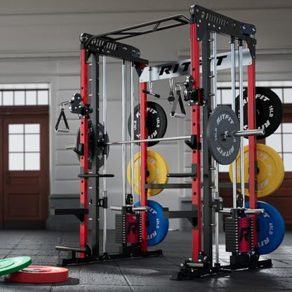 RitFit M1 Pro Smith Machine Cable Crossover Power Cage Home Gym - color: BLACK, size: M1 PRO (With Weight Stack)