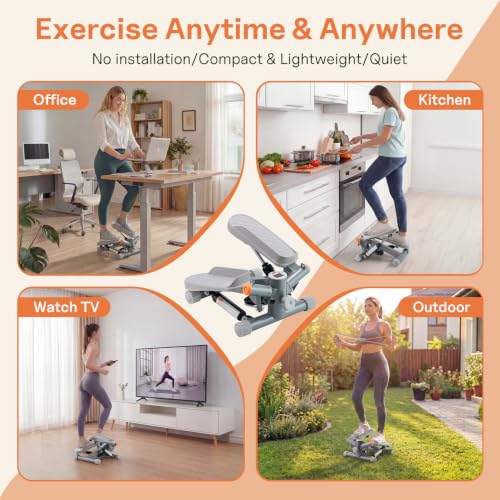 YYJO Steppers for Exercise at Home, Mini Stepper with Resistance Bands Quiet Portable Stair Stepper for Buttocks Lifting and Body Shaping - color: Gray