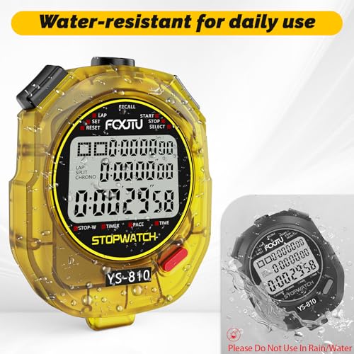 Sports Stopwatch Timer, 10Lap /Split Memory Digital Stop Watch Yellow - color: Yellow