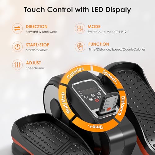 SogesPower Under Desk Elliptical Exercise Machine, Ellipse Leg Exerciser for Seniors with 12 Adjustable Speeds, Electric Seated Pedal Exerciser for Home with Remote Control - style: Black&Orange
