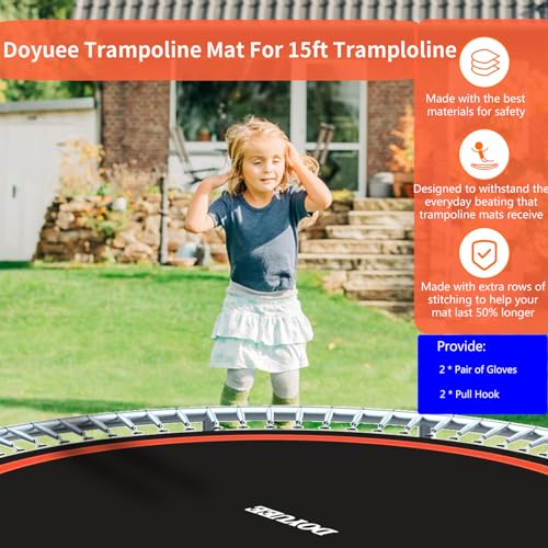 Trampoline Mat Replacement-Fits 15ft Trampline Frame with 96/108 Rings for Choose,Fits 5.3"-8.5" Springs, Mat Diameter 13.05ft-13.56ft,（Spring and Frame not Included） - style: 108 Rings & 156.7inch(13.05ft)Dia-Fits 7.5" - 8.5" Springs