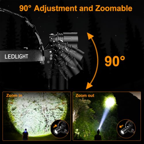 SKYFIRE Rechargeable Headlamp 3000 Lumens, LED Brightest Headlamps for Adults with 7500mAh Battery, Motion Sensor Waterproof Headlamp for Camping Hiking Hunting - Dual Light Sources Warm & White Light