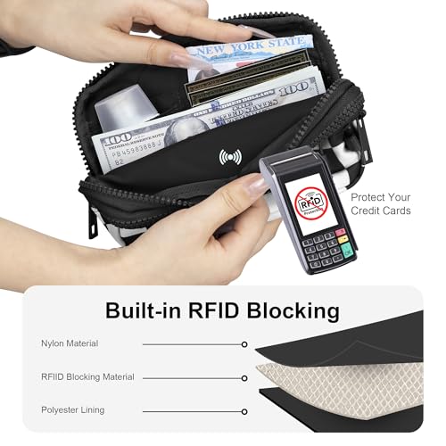 FODOKO Wristlet wallets for Women RFID crossbody bags with 4 Zippers - color: Black