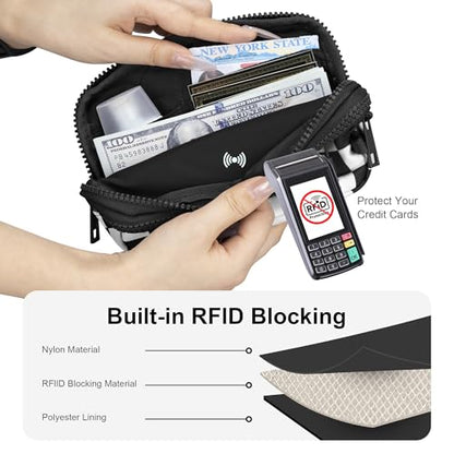 FODOKO Wristlet wallets for Women RFID crossbody bags with 4 Zippers - color: Black