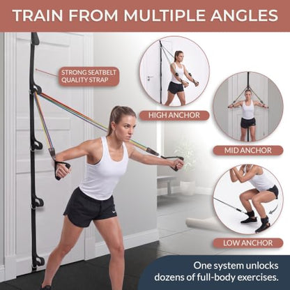 Resistance Bands with Door Anchor System, Natural Rubber Tube Resistance Bands with Handles, Anti-Snap Full Body Workout Bands with Multiple Levels for Home Gym, Strength Training & Rehabilitation