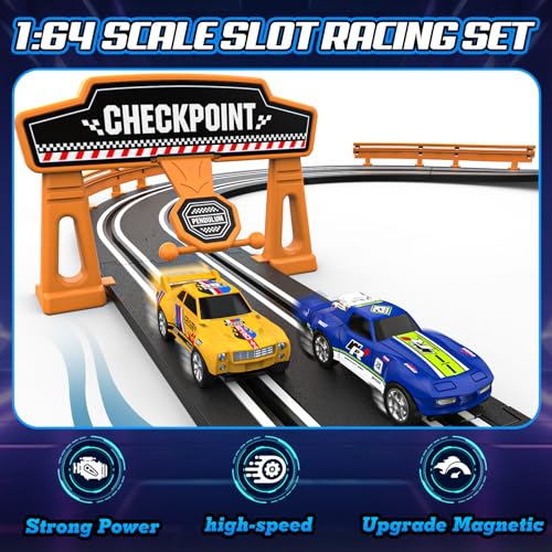 Slot Car Race Track Sets for Boys, Race Car Track with 2 High-Speed Slot Cars, Battery or Electric Car Track, Dual Racing Game Lap Counter Track Sets, Toys Gifts for Boys Girls Ages 6 7 8-12 - size: 11FT