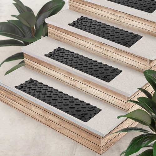 ROBLOCK 5 PCS Rubber Stair Tread for Wooden Steps, Skid Resistant Stair and Outdoor Stair, 15.5" x 4" 5 Packs Non Slip Outdoor Stair Treads, Black