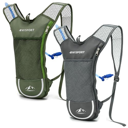 Lightweight 2 Pack Hydration Backpack with 2L Water Bladder for Hiking - color: Green & Gray