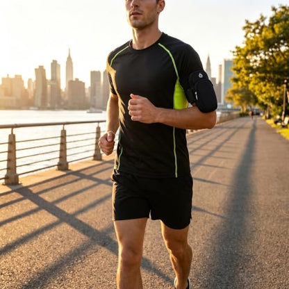 Running Armband with Earphone Bag, Armband Suitable for Most Phones, Water Resistant 2 Pockets (Black) - color: Black