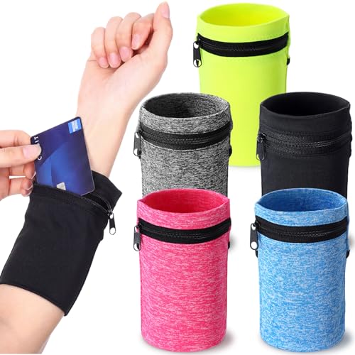 Honoson 5 Pcs Wrist Wallet Women Men Wristband Zipper - color: Bright Color