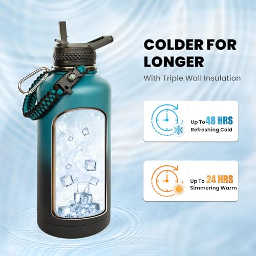 RAYMYLO Insulated Water Bottle 87 oz, Triple Wall Vacuum Stainless Steel - color: Indigo/Black, size: 87 Ounces