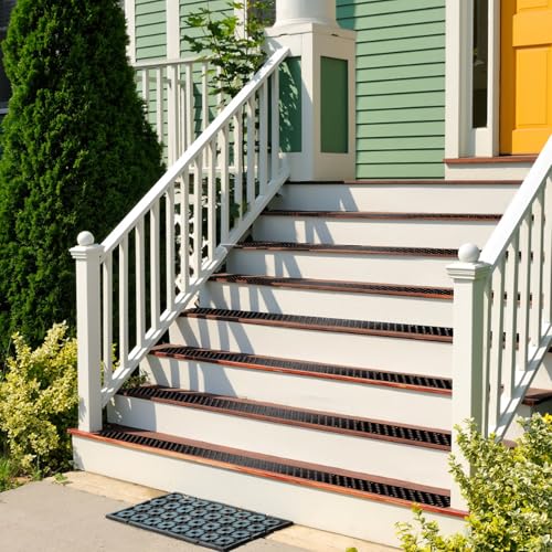 4 Pcs Anti Slip Outdoor Stair Treads for Wooden Steps, 30 x 3.75 Inch Metal Anti Slip Stair Treads with Screws, Non Slip Stair Treads Screw Down Stair Grips Strips for Porch Ramp Deck Steps