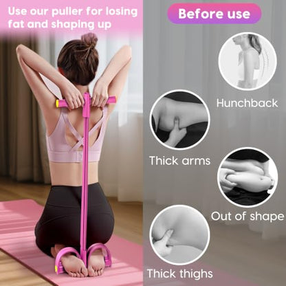 Pedal Resistance Band with Handles, 6-Tubes Natural Rubber Exercise Band - color: Full Pink