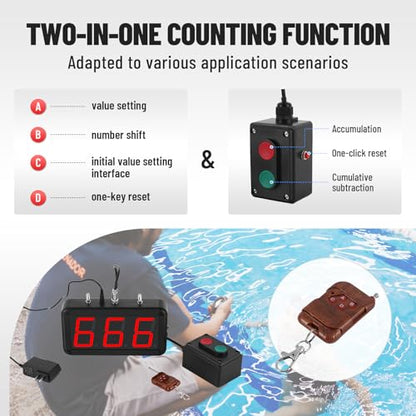 JIAWANSHUN 3-Digit Digital Lap Counter, 3.5" LED Display for Golf & Kart