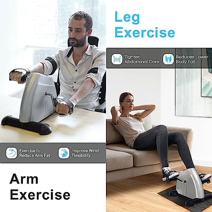 Mini Exercise Bike, AGM Under Desk Bike Pedal Exerciser Foot Cycle Arm & Leg Pedal Exerciser with LCD Screen Displays - color: Silver