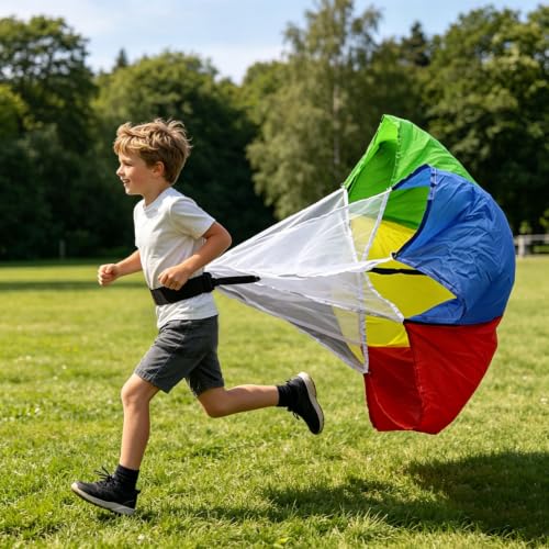 Kids Speed Training Resistance Parachute, Running Drag Chute for Youth Athletes Track Field Sprint Football Soccer Train Workout Equipment, Variable Resistance at Different Speeds - color: Red#2Pcs