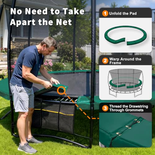 Exacme Round Trampoline Spring Cover, 0.8 in Thick Replacement Safety Pad - color: Dark Green, size: 16 Foot