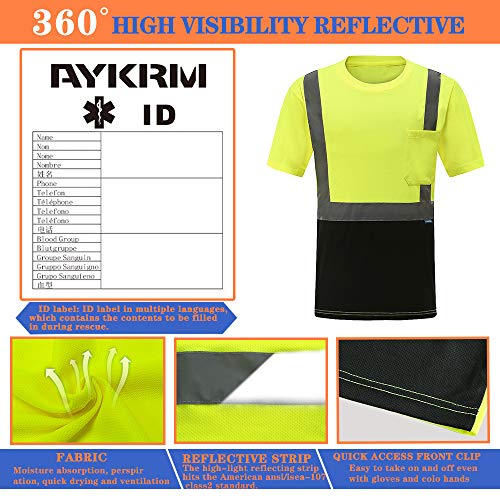 AYKRM Safety T Shirt Reflective High Visibility hi vis Long Sleeve T Shirt (XS-6XL) - color: Yk-yellow-short, size: 3X-Large
