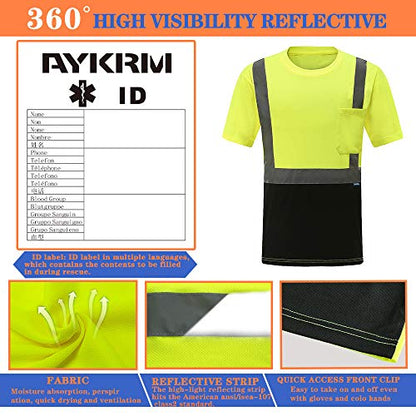 AYKRM Safety T Shirt Reflective High Visibility hi vis Long Sleeve T Shirt (XS-6XL) - color: Yk-yellow-short, size: 3X-Large