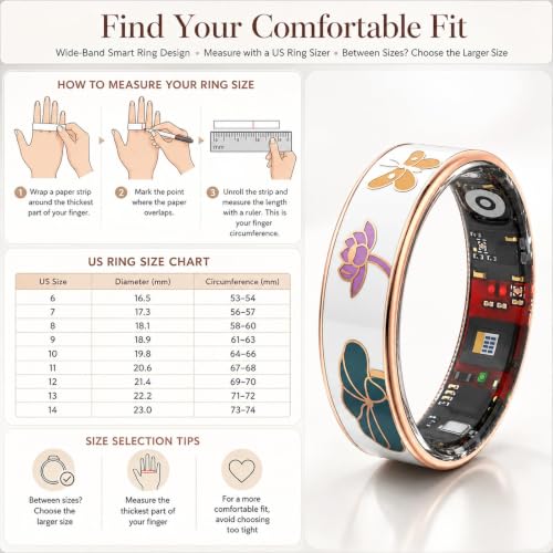 Smart Ring for Women with Enamel Health Ring Fitness Ring Fitness Tracker with Sleep Heart Rate Monitoring Distance Pedometer Calorie for Android iOS - size: 8