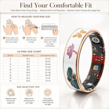 Smart Ring for Women with Enamel Health Ring Fitness Ring Fitness Tracker with Sleep Heart Rate Monitoring Distance Pedometer Calorie for Android iOS - size: 12