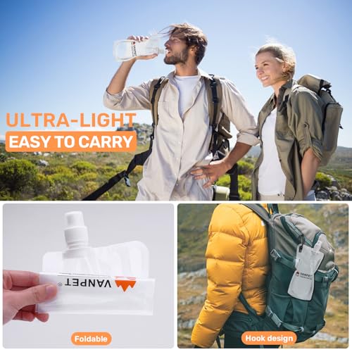 VANPET 1L Hiking Collapsible Water Bottles, 33OZ BPA-Free Plastic Flasks, Reusable Drink Bags, Foldable Backpacking Water Bottle for Travel Camping Hiking (2-Pack) - color: 2-Pack