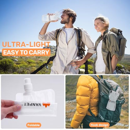 VANPET 1L Hiking Collapsible Water Bottles, 33OZ BPA-Free Plastic Flasks, Reusable Drink Bags, Foldable Backpacking Water Bottle for Travel Camping Hiking (2-Pack) - color: 2-Pack