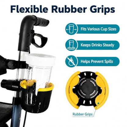 Walker Cup Holder for Rollator, Clip-On Drink Holder for Flat Frame Walkers