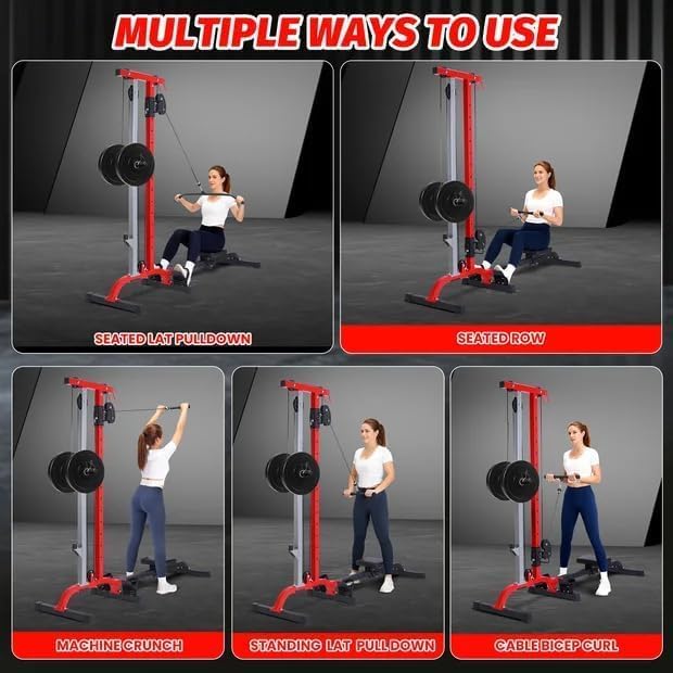 Takywep 2-in-1 Rowing Machine + LAT Pulldown Cable System for Home Gym - Adjustable High/Low Pulley, Seated Row Station, Compact Carbon Steel Full-Body Cardio & Strength Trainer - color: Black+Red